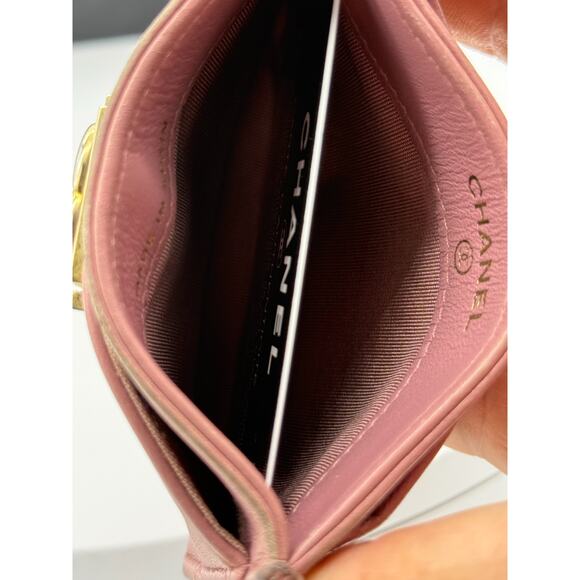 Chanel Metallic Quilted Boy Card Holder Pink*FULL INCLUSION*original COA CARD - Picture 5 of 13